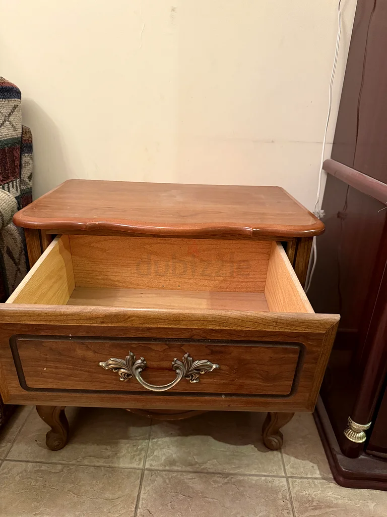 Charming Vintage Wooden Nightstand with Intricate Handles63218315833857111