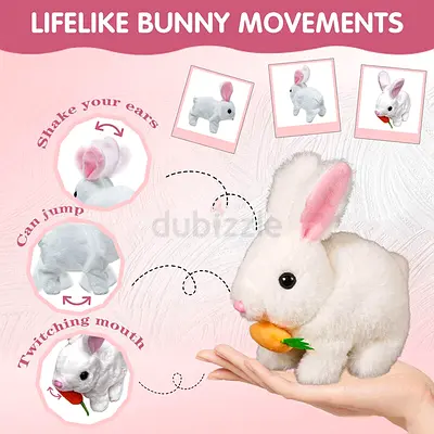 Electric Rabbit Plush Toy – White Bunny with Sound, Walking, Moving Mouth  Shaking Ears