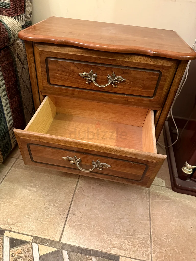 Charming Vintage Wooden Nightstand with Intricate Handles63218315833857112