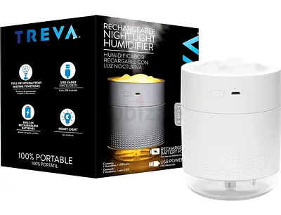 Treva Portable Mini Humidifier 500ml Capacity Cool Mist Humidifier with Night Light, Rechargeable