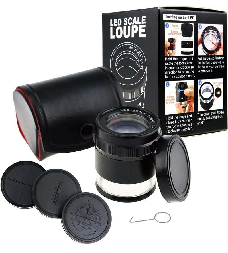 ANOPLUS Scale Loupe Magnifier 10X Magnification with 8 LED Lights63242684286722112