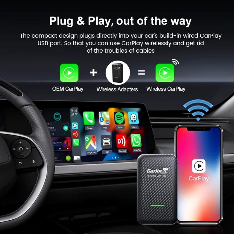 Carlinkit 3.0 Wireless CarPlay Adapter with Carbon Fiber Material,for Factory Wired CarPlay Car63259693676675113