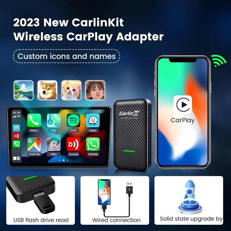 Carlinkit 3.0 Wireless CarPlay Adapter with Carbon Fiber Material,for Factory Wired CarPlay Car63259693676675112