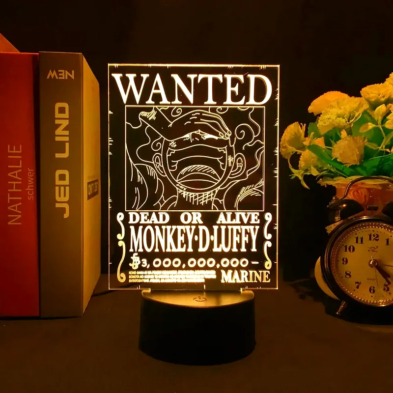 One Piece Anime Luffy Wanted 3D RGB Lamp63187230551170112