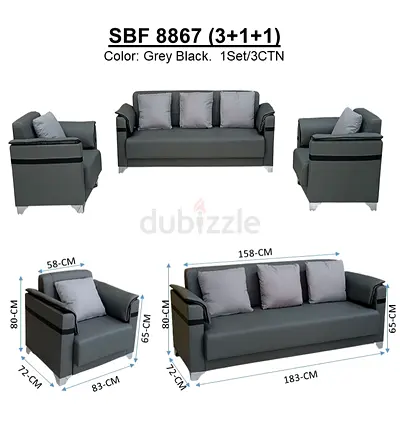 Stylish Grey Black 3-Seater Sofa Set for Sale!