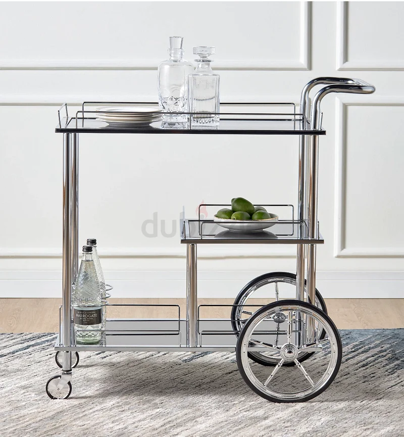 Chic Silver Serving Cart for Elegant Entertaining62863819499650112
