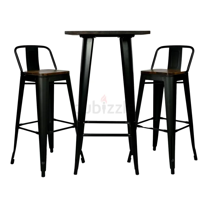 Wood Top High Cocktail Table Set with 2 Bar Chairs – Perfect for Kitchen or Dining Nook63219818295041113