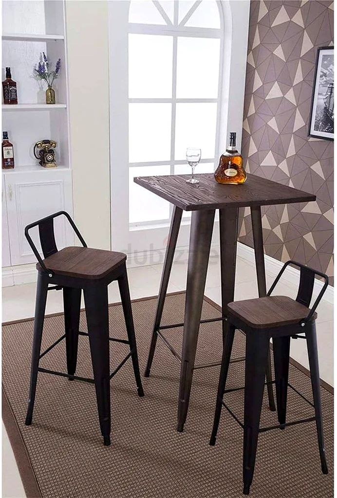 Wood Top High Cocktail Table Set with 2 Bar Chairs – Perfect for Kitchen or Dining Nook63219818295041112