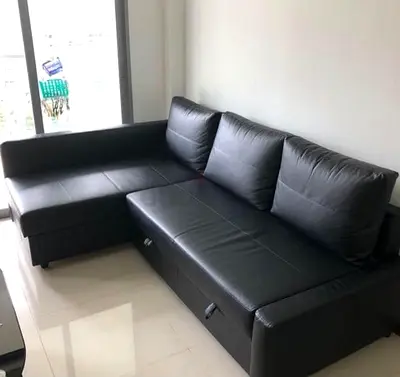 Black leather sofa bed