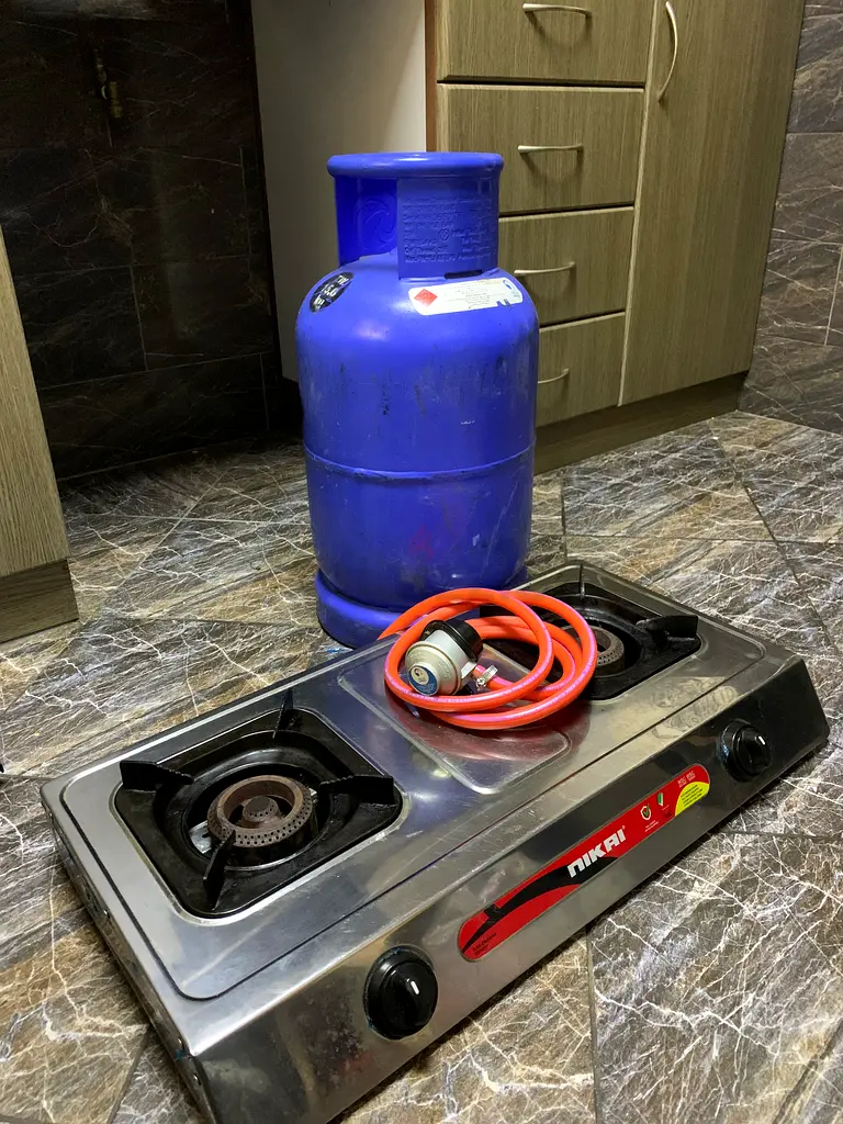 Adnoc Gas Cylinder with nikai double burner stove with regulator and pipe Set for Sale