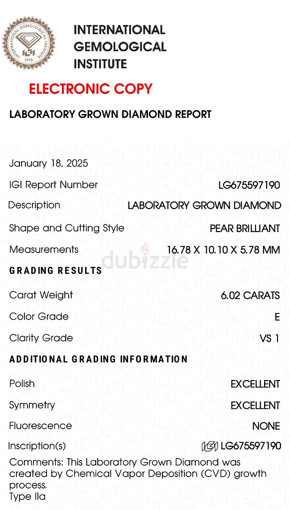 6cts Pear Lab Grown Diamond Ring63265602969729114