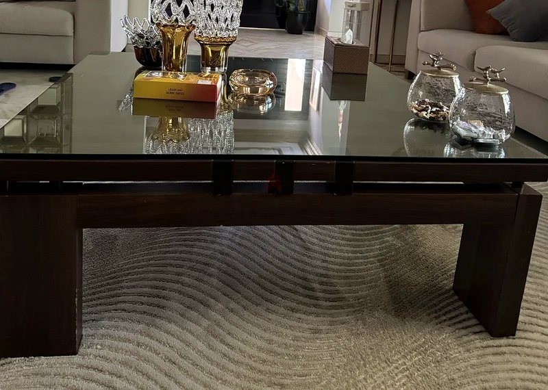 Stylish Glass-Top Coffee Table for Modern Living Room with two small tables set62863822168833116
