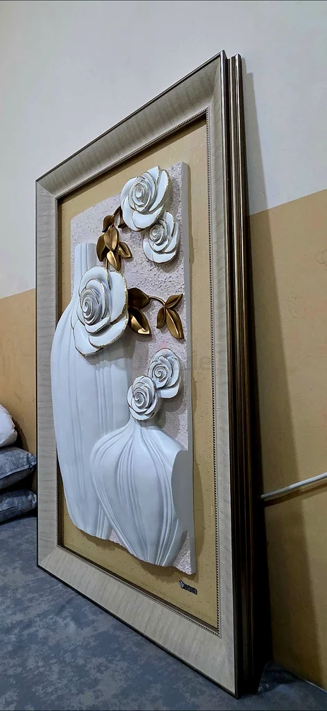 White and Golden 3D Flower Frame62930643150721112