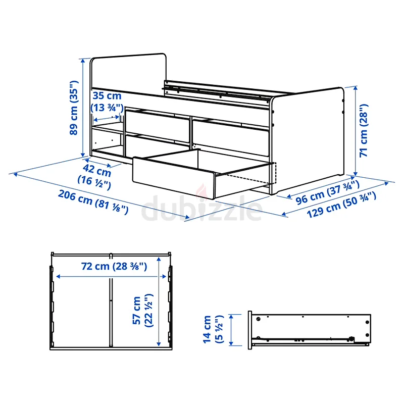 Set of 1 Kids Bed with Storage and  bookshelves62863820545793113