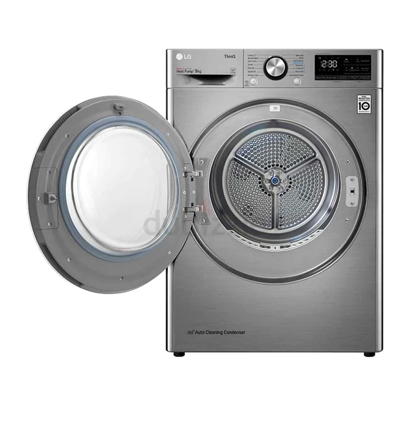 مجفف إل جي جديد كليًا سعة 9 كجم، مجفف بمضخة حرارية، لون فضي، موديل RC90V9EV2W، بدون صندوق63265598972291111