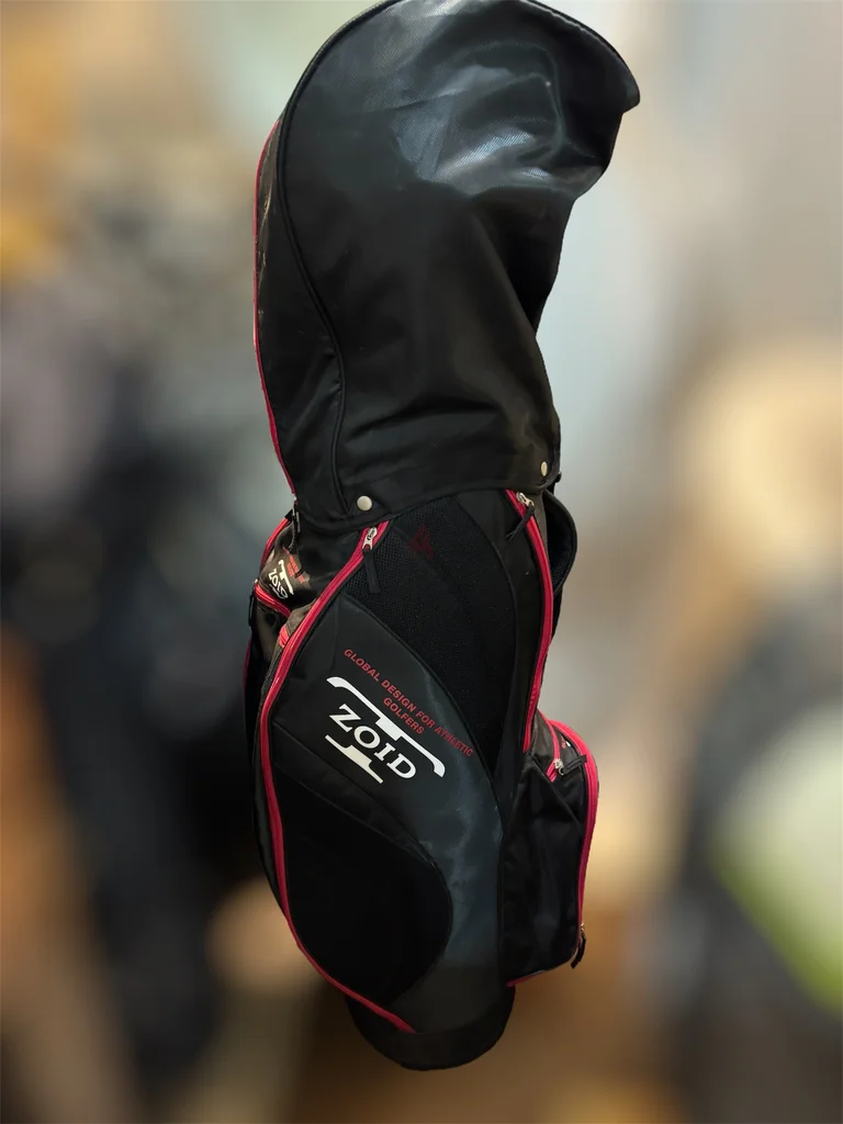 حقيبة عربة Mizuno T-Zoid، أحمر/أسود/أبيض، مع حزام وغطاء رأس، حقيبة جولف ذات فواصل خماسية629336957242911110