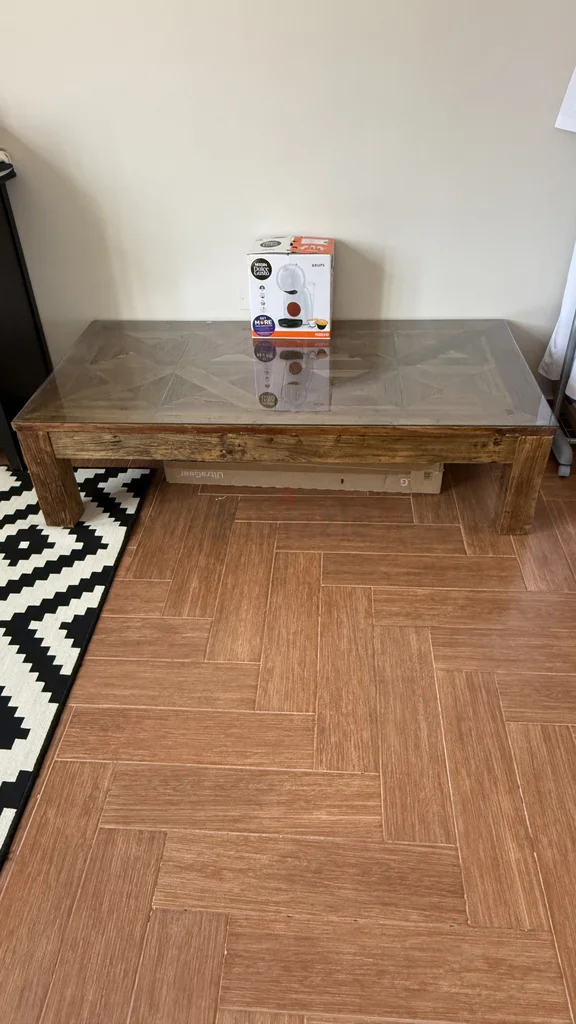 Solid Wood Coffee Table with Glass Top + Free Coffee Machine628638209207071125