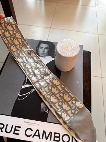 price reduced！！！CHRISTIAN DIOR  Silk Oblique Mitzah Scarf Grey twilly