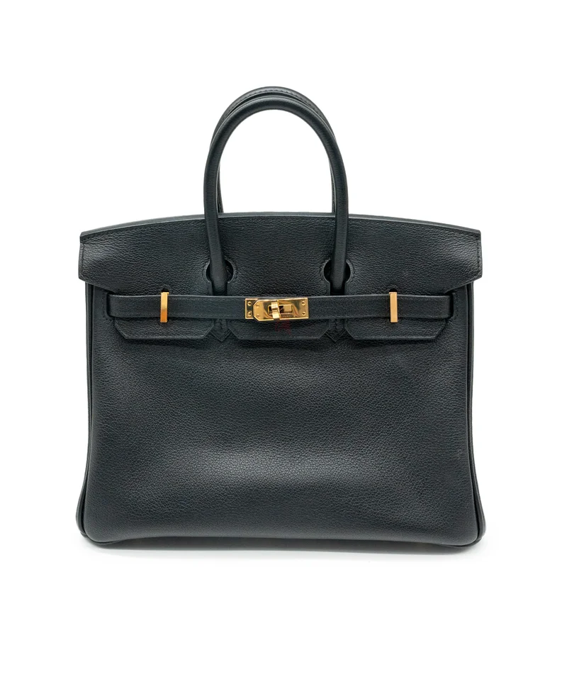 Hermès أصلي Birkin 25 Evercolor جلد أسود ذهبي HW 2020629356751480351121
