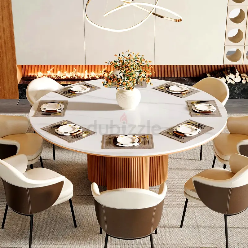 Mesa de comedor redonda de lujo con superficie de mármol/brillante, mesa personalizada para cocina y comedor