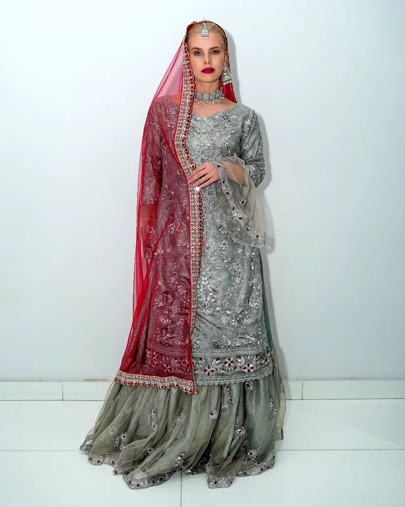 فستان زفاف أنيق فضي وأحمر مثالي للزفاف63238583896577112