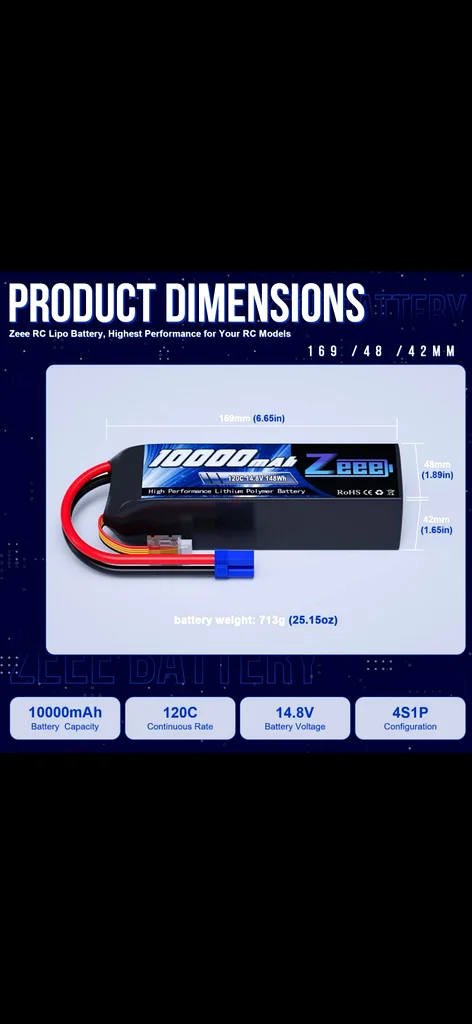 بطارية ليثيوم بوليمر Zeee 4S سعة 10000 مللي أمبير في الساعة، 14.8 فولت، 120C مع موصل XT90، غلاف لين، بطاريات للسيارات والقوارب التحكم عن بعد63226786828033114