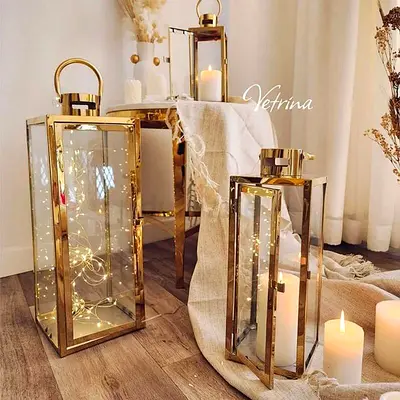 Stainless Steel Candles lanterns 3-PC set Jumbo Luxury decorative Modern Indoor/Outdoor Hurricane