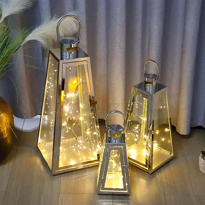 Set of 3 Stainless Steel Candle Lantern 54/40/27.5 cm H Metal Outdoor Candle