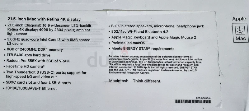 2019 iMac 21.5 4K Retina - Like New - With Box63197645784451114