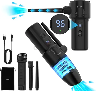 SooPii Cordless Air Duster for Computer Cleaning, Compressed Air Blower with Power LED Display,