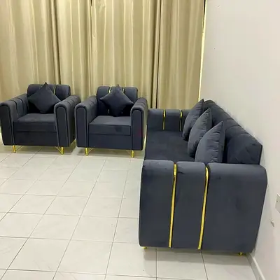 Elegant Grey Sofa Set with Gold Accents