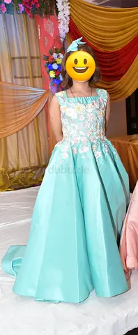 Elegant Aqua Blue Girls Evening Gown with trail