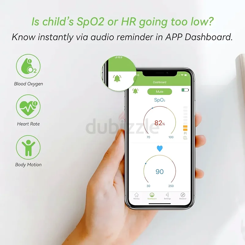 مراقب صحي قابل للارتداء Wellue KidsO2، جهاز مراقبة نوم للأطفال مع بلوتوث وإشعارات63226784454017114