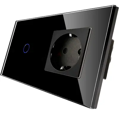 CNBINGO Schuko Socket with Light Switch - Black Touch System Glass Panel and Status LED - 1-Way