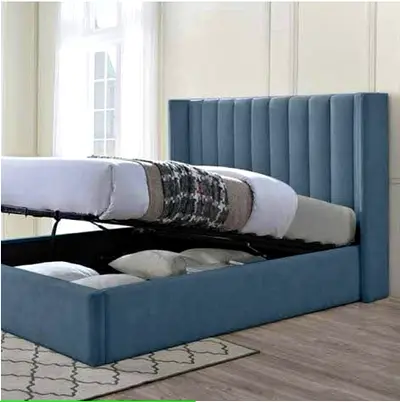 Modern Blue Upholstered Bed with Storage