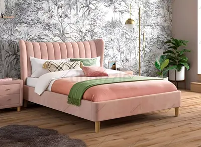 Elegant Pink Velvet Bed with Modern Design