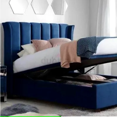 Stylish Blue Upholstered Storage Bed with Lift Up Frame