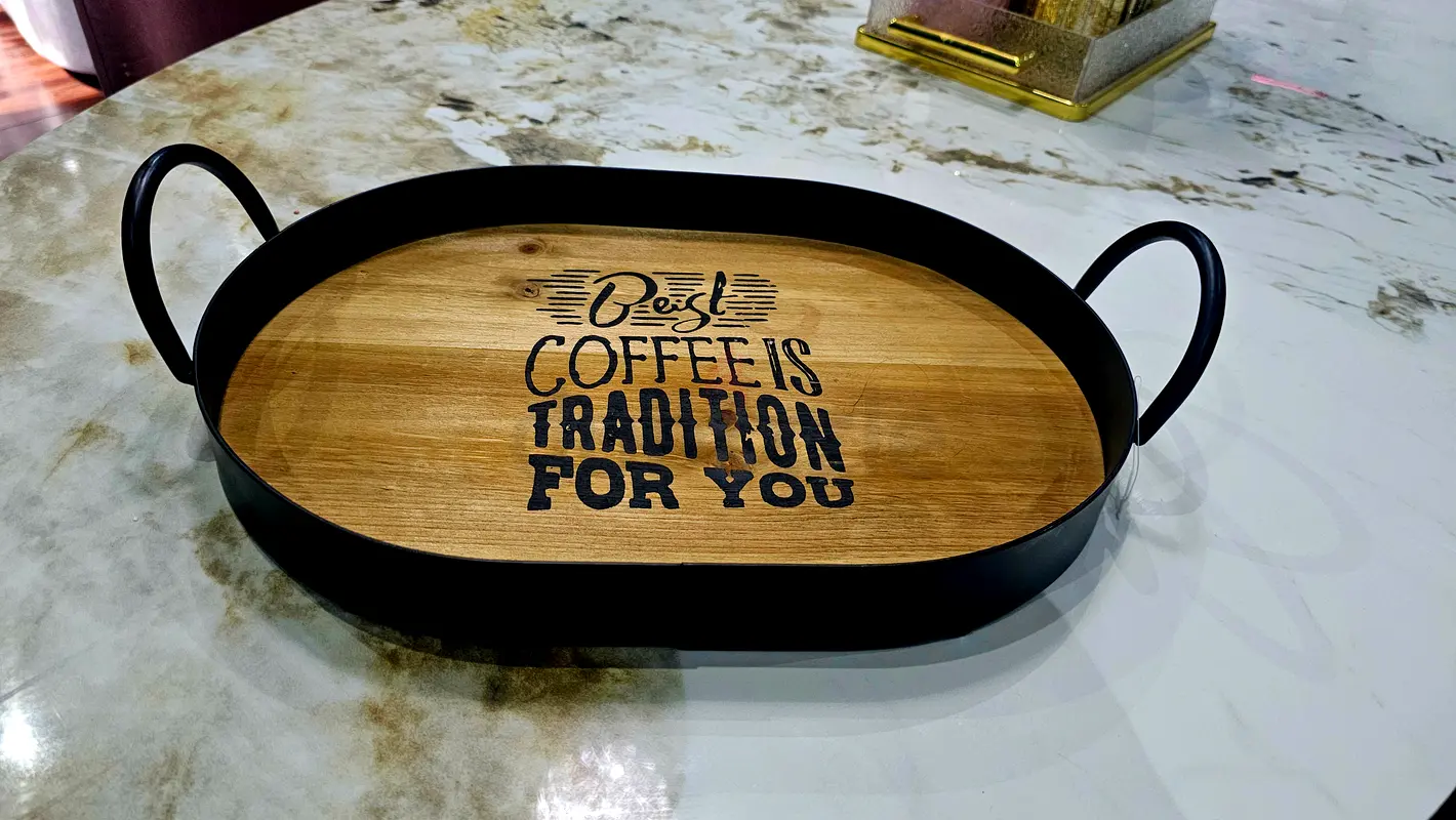Metal and wood tray