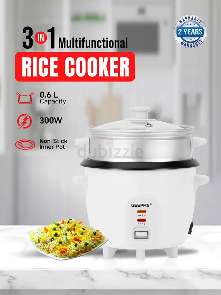 GEEPAS 3-in-1 Multifunctional Rice Cooker - Perfect for Quick Meals!