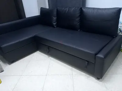 Modern Black Leatherette Sofa with Storage