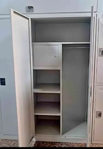 Spacious Grey Metal Wardrobe with Shelves
