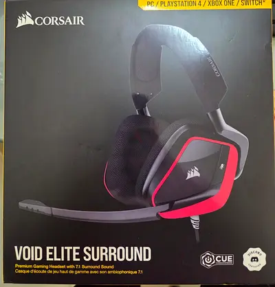Corsair void elite 7.1 surround sound premium gaming headset - cherry red, Wired