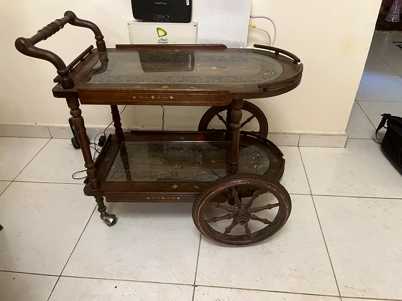 Vintage Wooden Serving Cart with Intricate Detailing63210888615171112