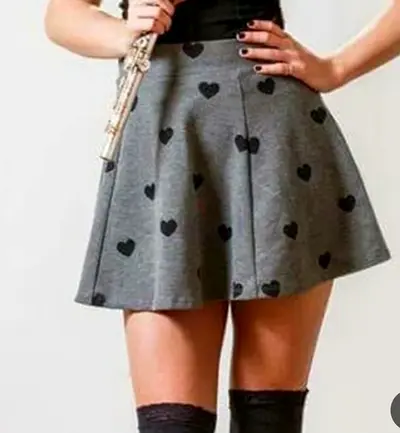 Charming Grey Printed Skirt with Heart Design
