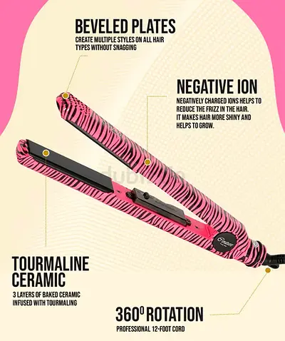 Stylish Tourmaline Ceramic Hair Straightener with Beveled Plates