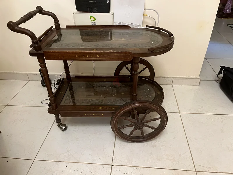 Vintage Wooden Serving Cart with Intricate Detailing63210888615171111