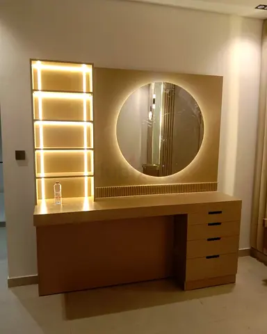 Elegant Modern Dresser with LED Mirror and Shelves