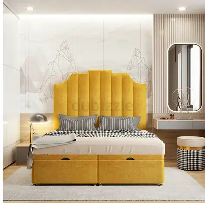 Luxurious Yellow Velvet Bed with Storage