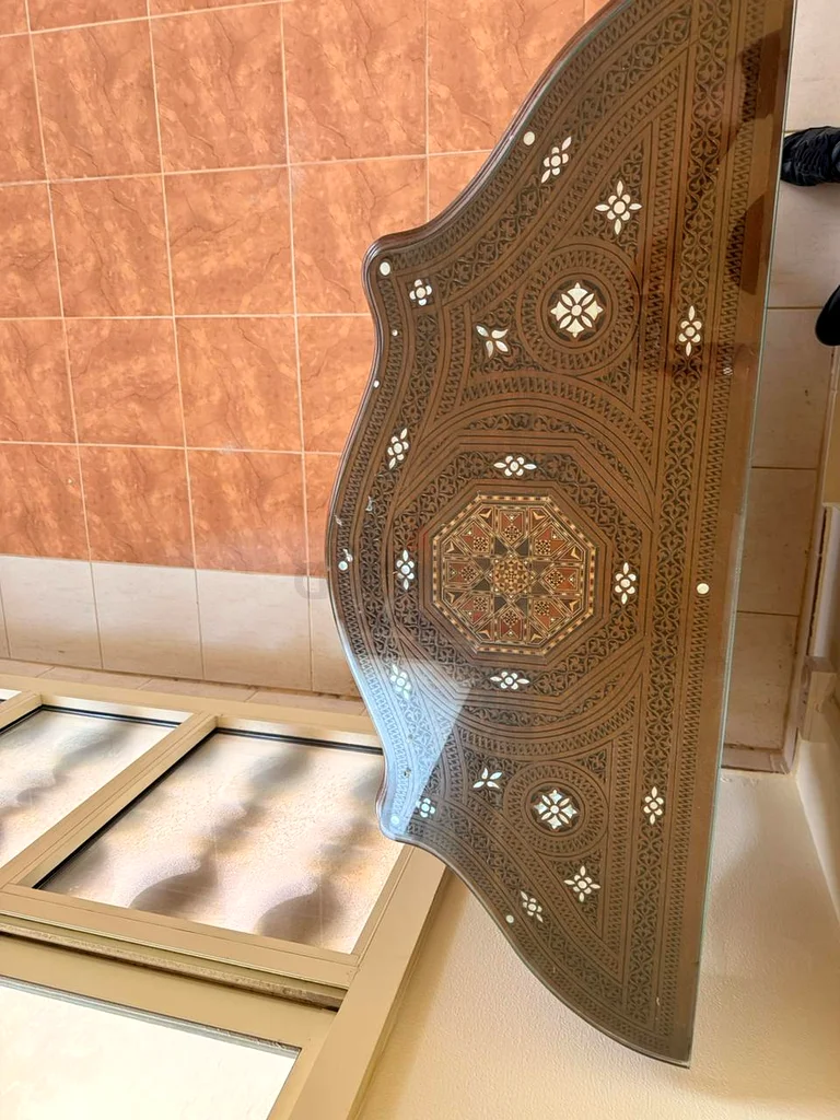 طاولة قهوة سورية من الخشب المosaic مع درج63208385178881112
