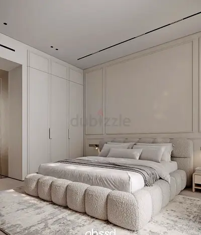 Elegant Modern Plush Bed Frame with Wardrobe